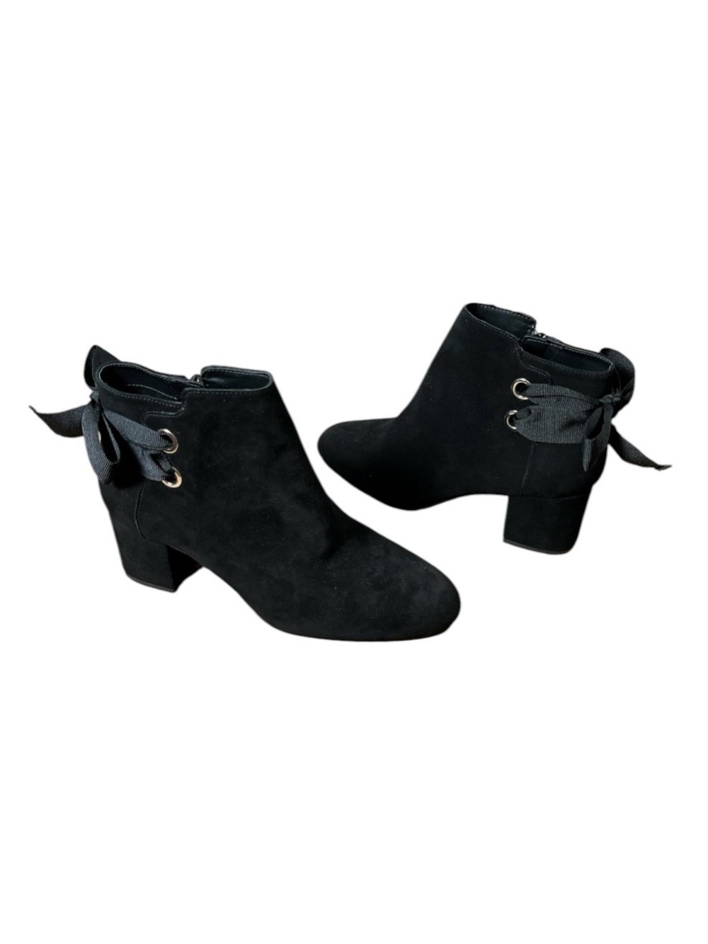 Copper Key Yule Black Suede Bow Block Heel Booties NWT Women's Size 9.5M